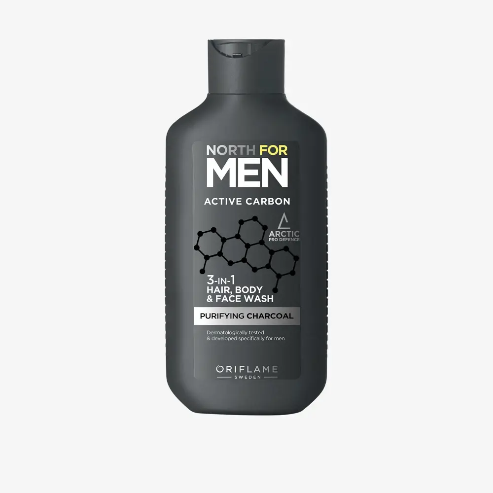 North For Men Active Carbon 3 in 1 Shampoo/Shower Gel/Facial Cleanser