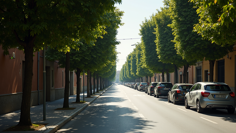 High angle view of a tree-lined street in La Roma