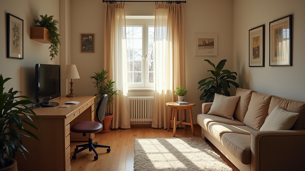 High angle view of a cozy apartment interior