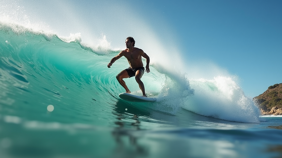 Close-up view of a surfer riding a wave in Puerto Escondido