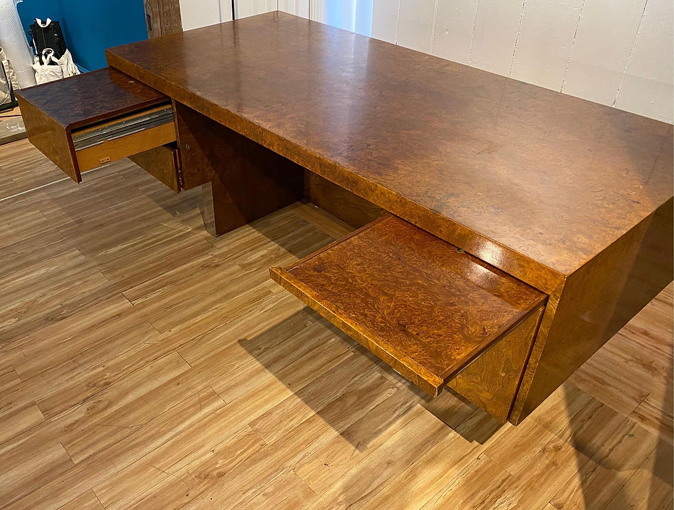 Thumbnail: Burl Wood and Polished Steel Desk by Leon Rosen for Pace Collection, circa 1970