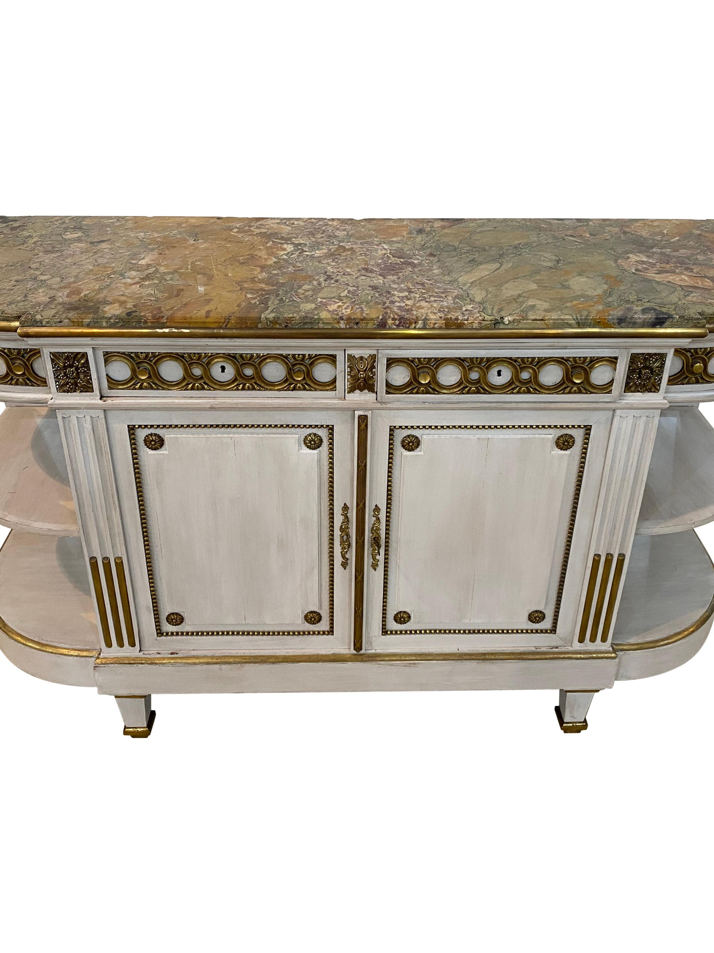 19th Century Marble Top and Bronze Ormolu-Mounted Credenza by E. Poteau, Paris