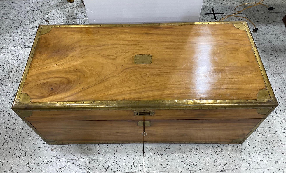 Thumbnail: 19th Century Chinese Export Campaign Style Camphor Wood Trunk with Drawer & Tray