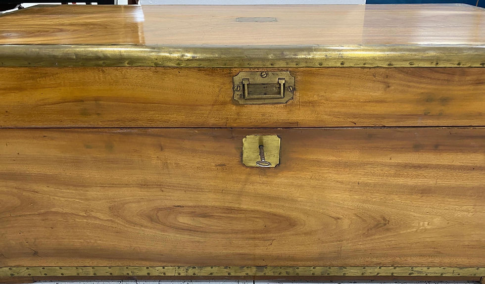 Thumbnail: 19th Century Chinese Export Campaign Style Camphor Wood Trunk with Drawer & Tray