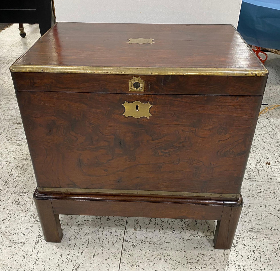 Thumbnail: 19th Century British Brass Bound Campaign Style Cellarette on Stand
