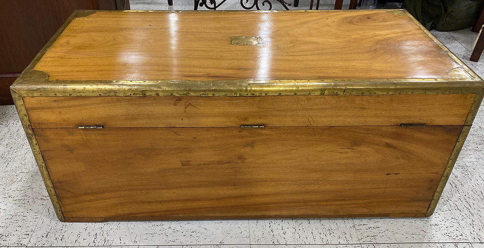 Thumbnail: 19th Century Chinese Export Campaign Style Camphor Wood Trunk with Drawer & Tray