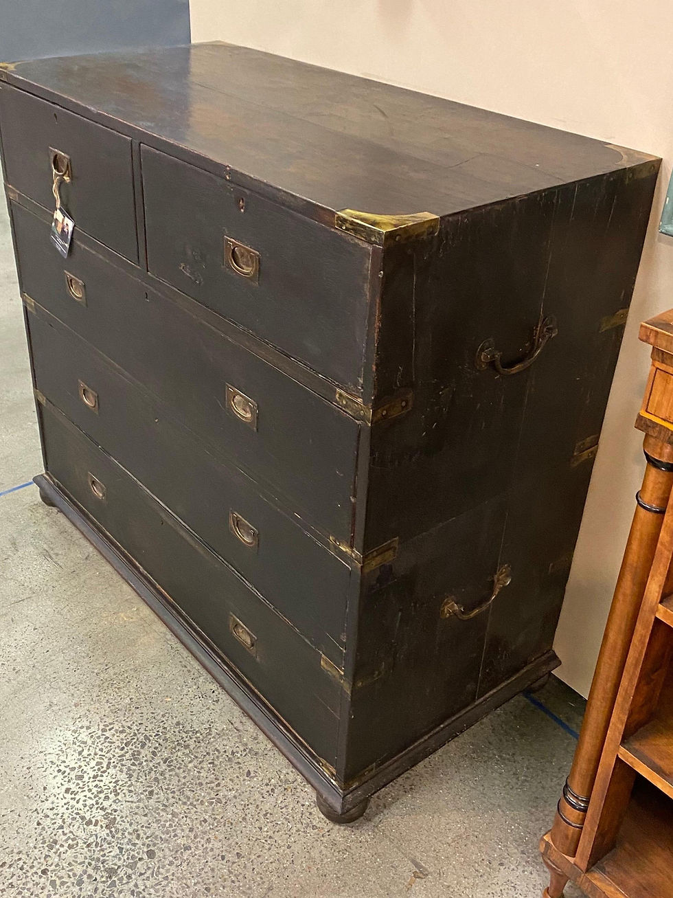 Thumbnail: 19th Century British Colonial Ebonized Brass Bound Campaign Chest