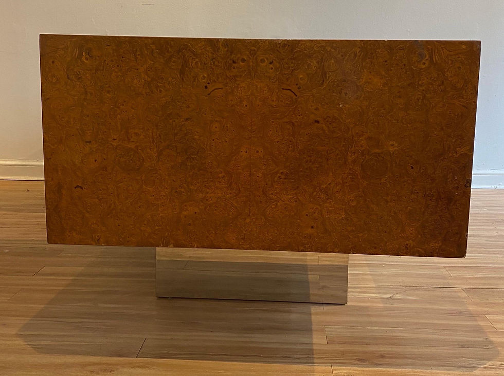 Thumbnail: Burl Wood and Polished Steel Desk by Leon Rosen for Pace Collection, circa 1970