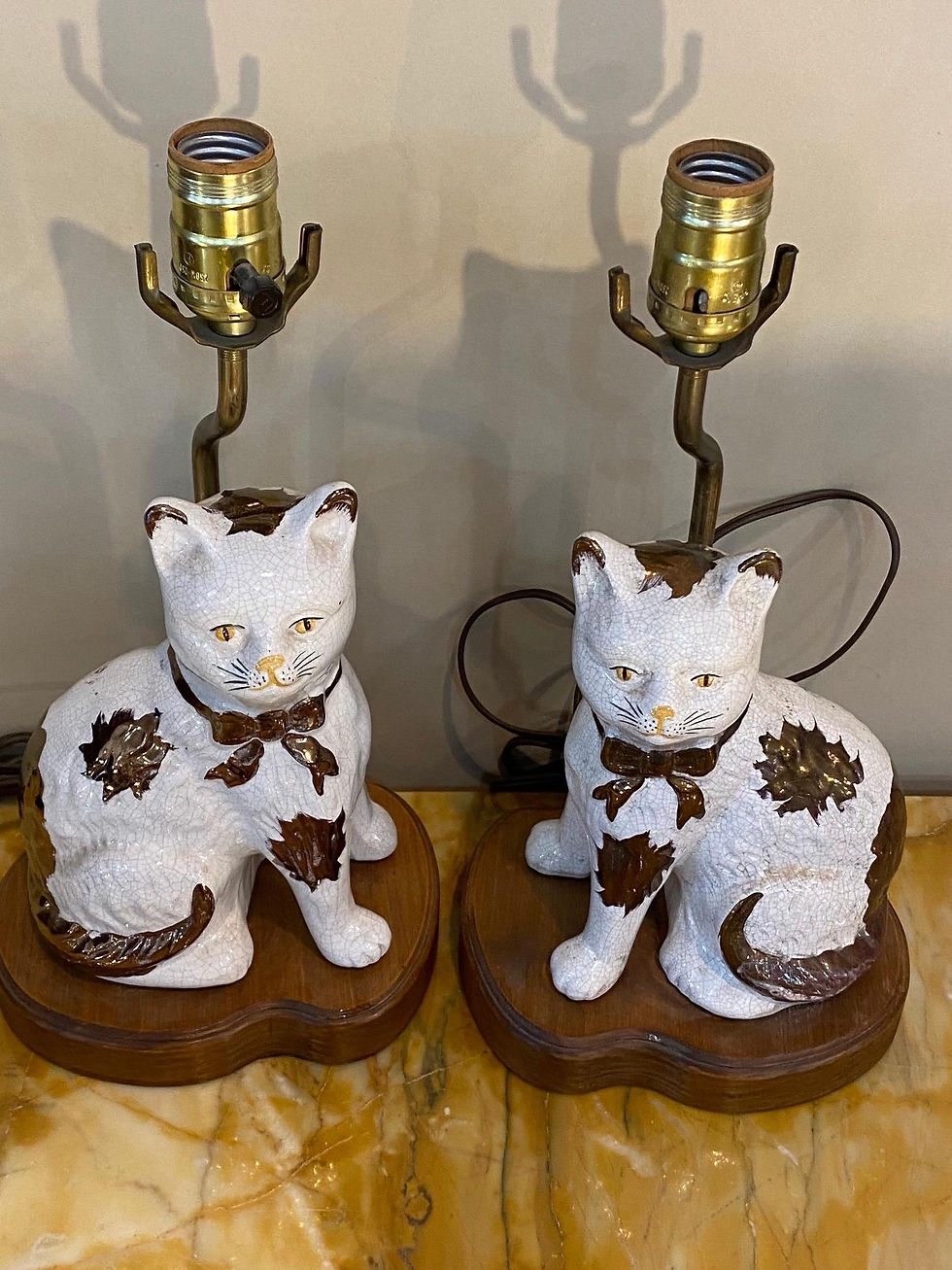 Thumbnail: Staffordshire Style Porcelain Cats Mounted as Lamps