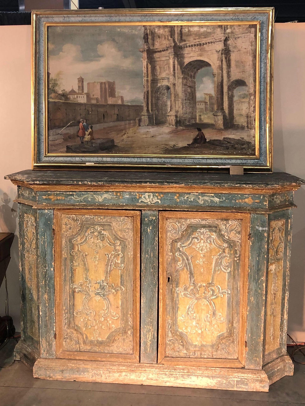 Thumbnail: Rare Pair of 18th Century Painted Italian Credenzas.