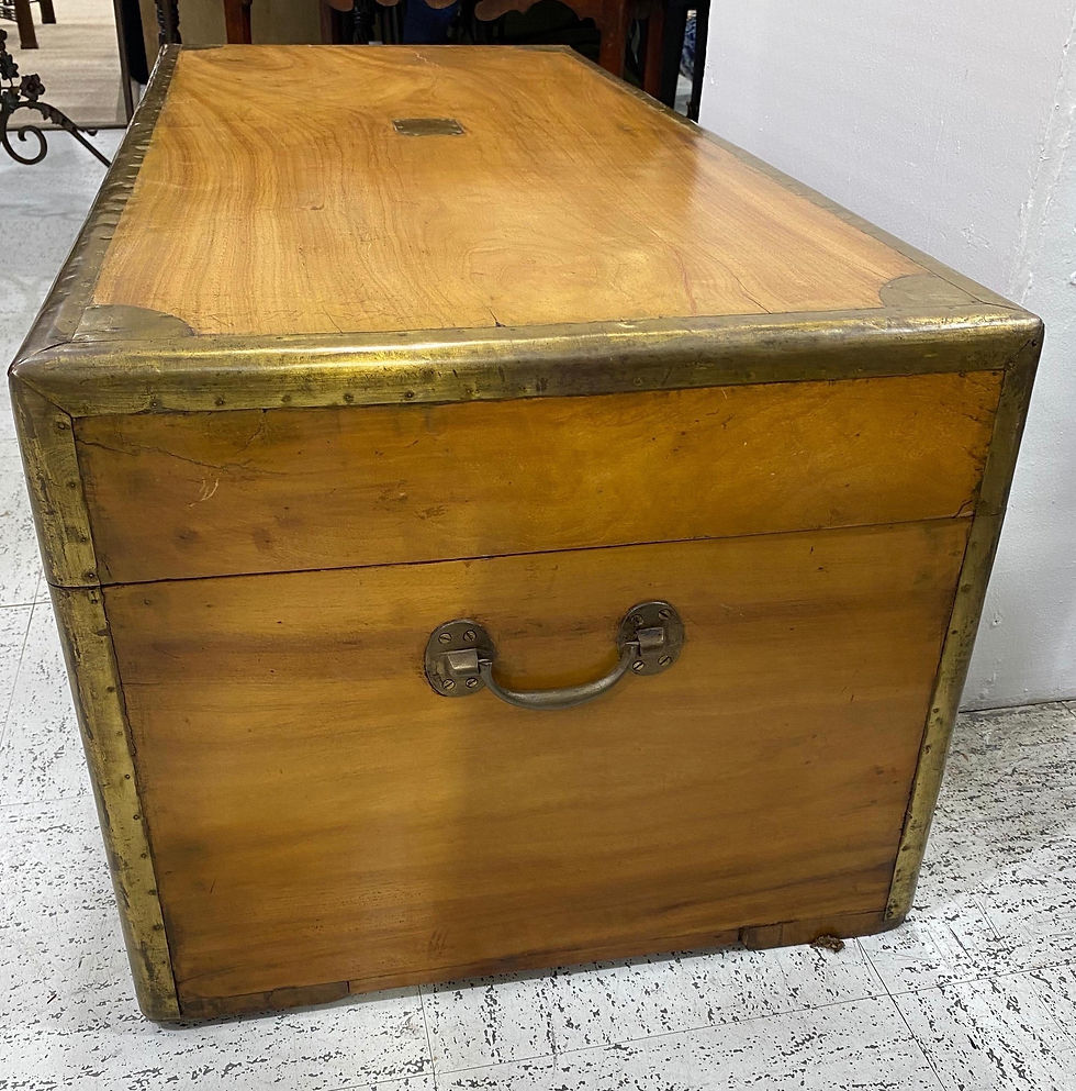 Thumbnail: 19th Century Chinese Export Campaign Style Camphor Wood Trunk with Drawer & Tray