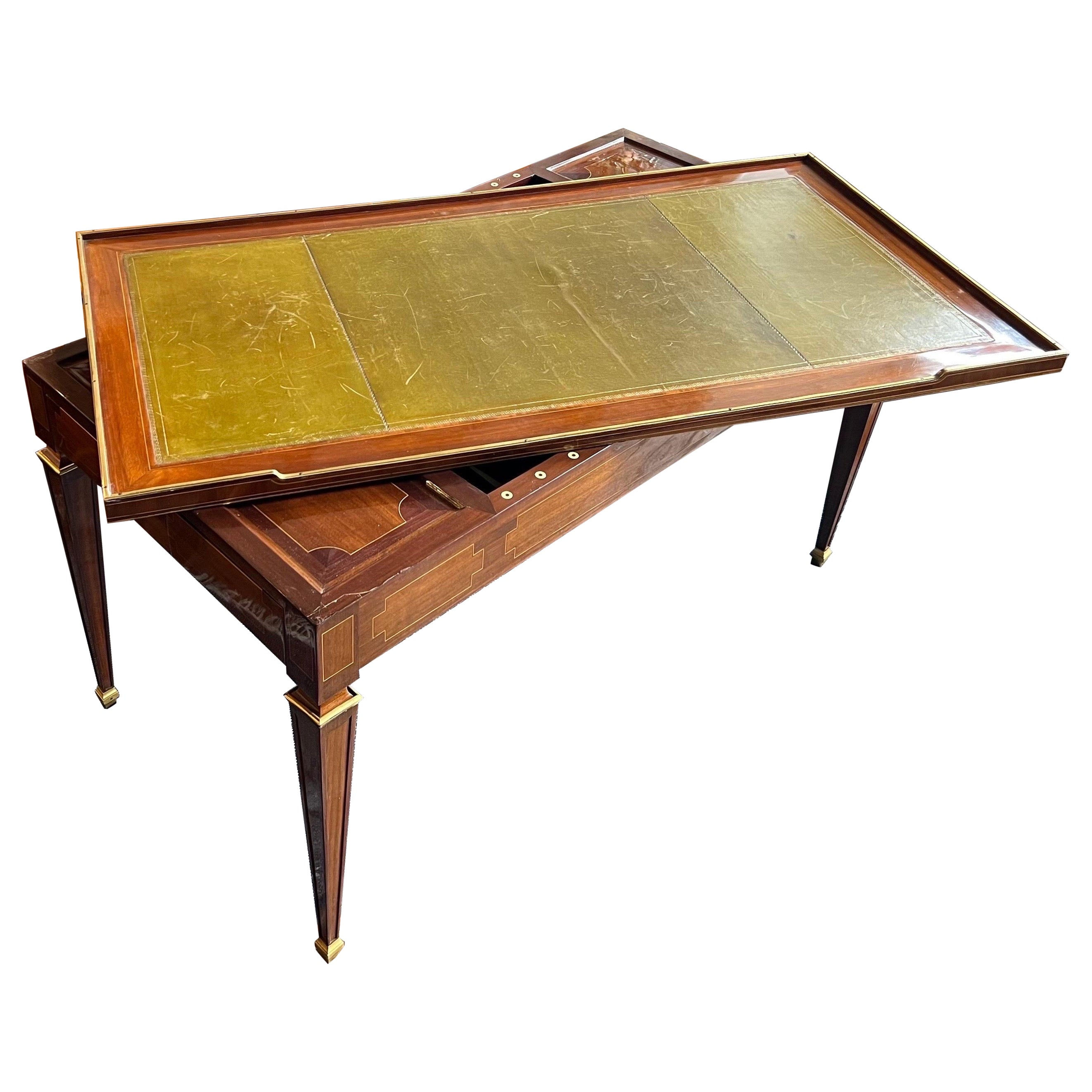 19th Century French bronze mounted leather top writing desk / tric trac table