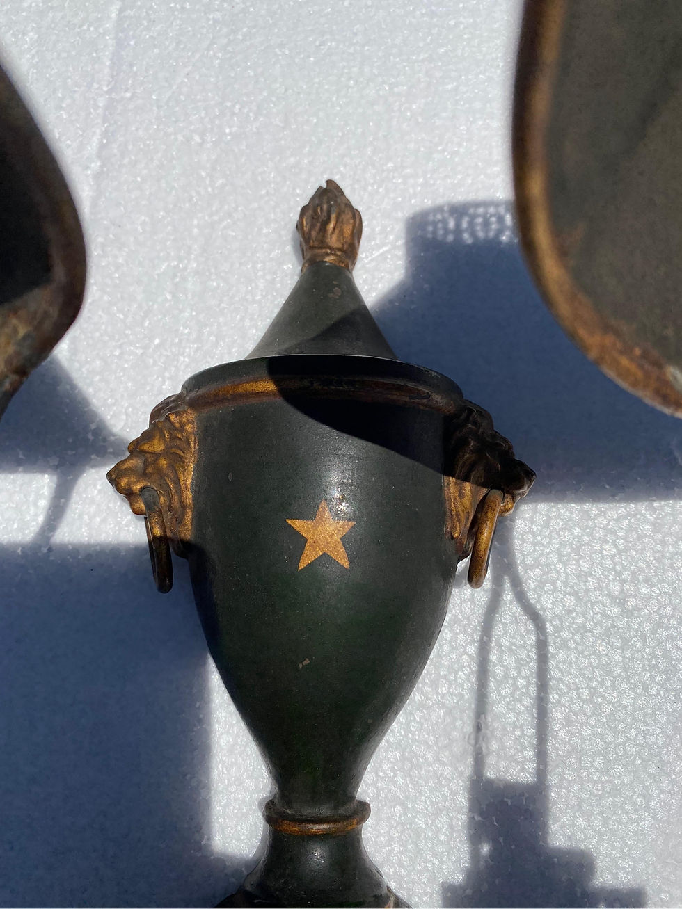 Thumbnail: Pair of 19th Century Regency Double Light Paint Decorated Tole Sconces