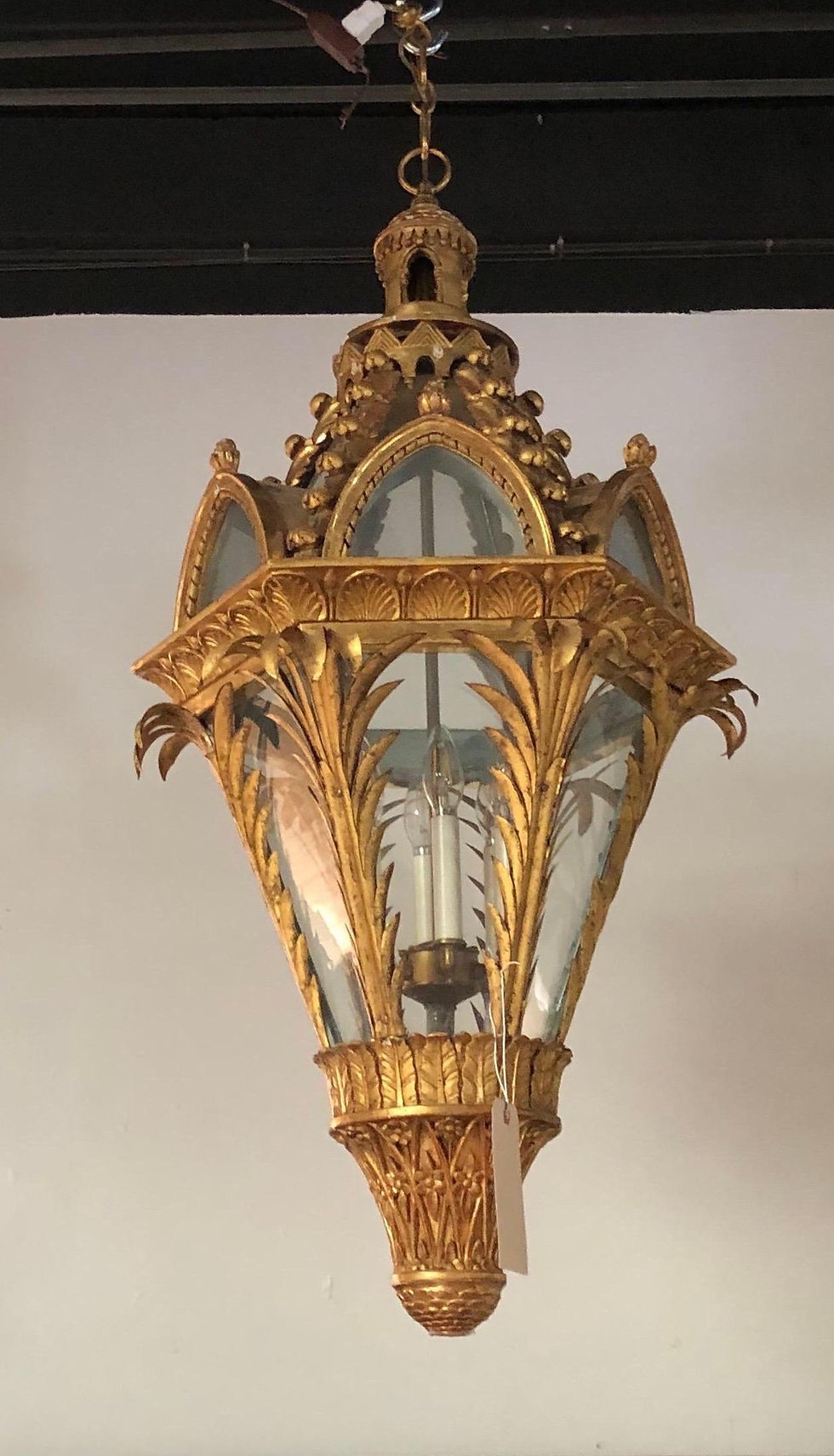 Thumbnail: Fabulous 19th Century Giltwood and Tole Neo Gothic Hanging Lantern