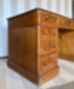 Thumbnail: Beautiful 19th century country English pine and tooled leather pedestal desk