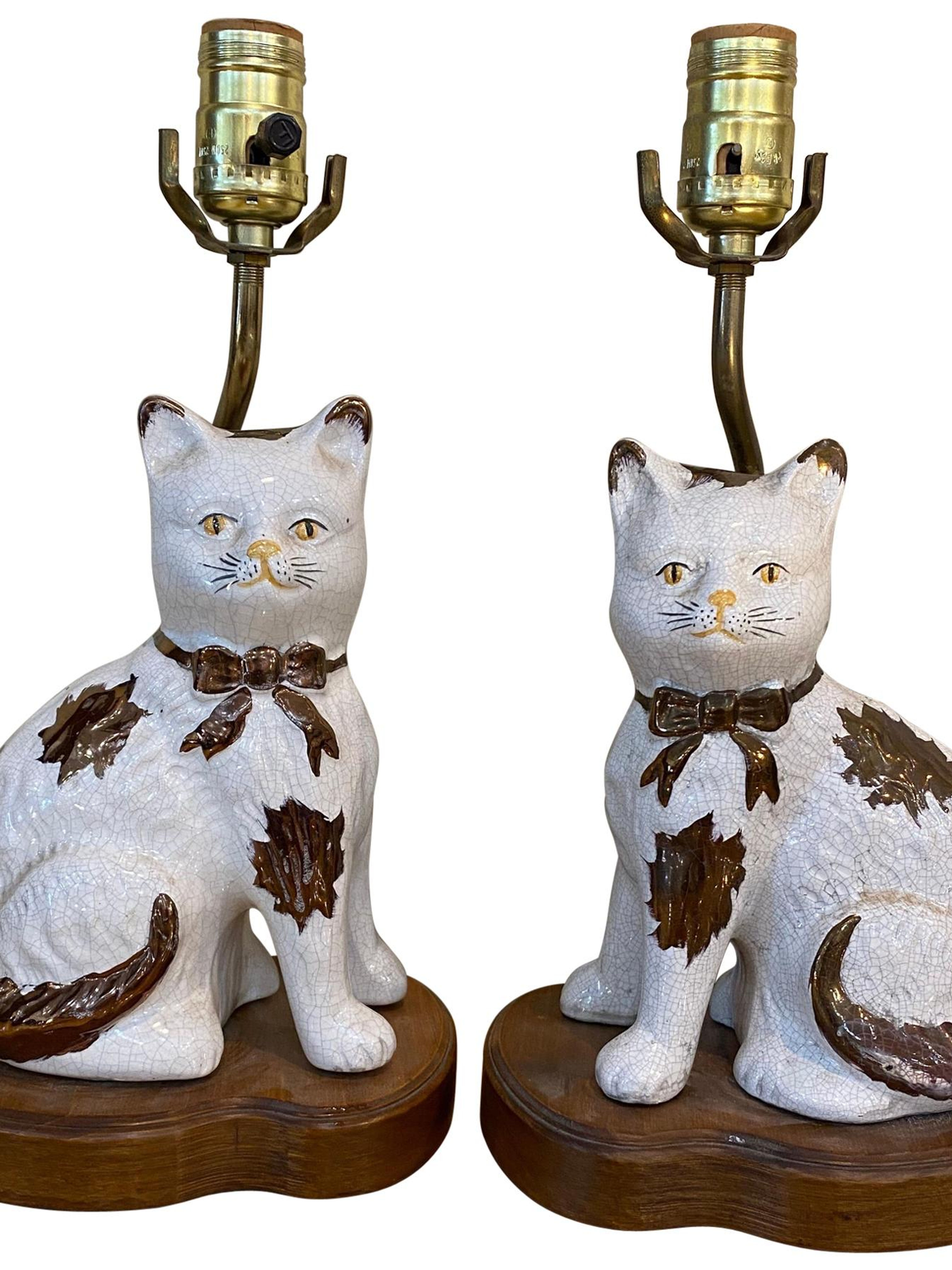 Staffordshire Style Porcelain Cats Mounted as Lamps