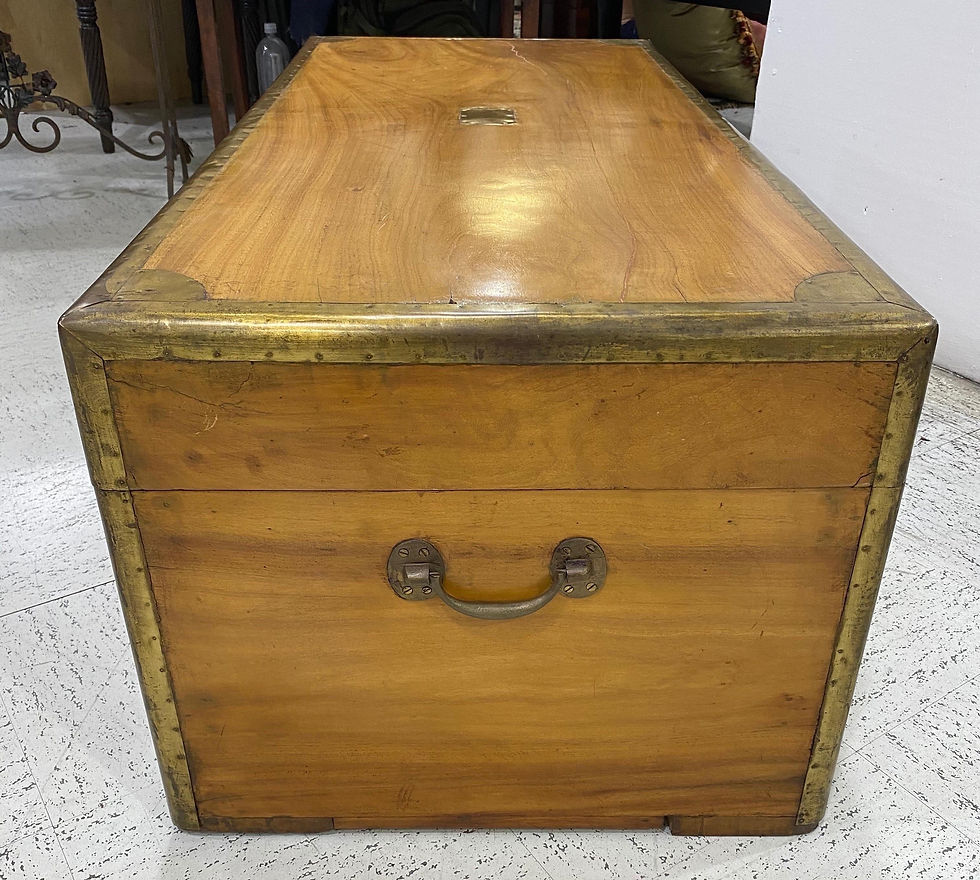 Thumbnail: 19th Century Chinese Export Campaign Style Camphor Wood Trunk with Drawer & Tray