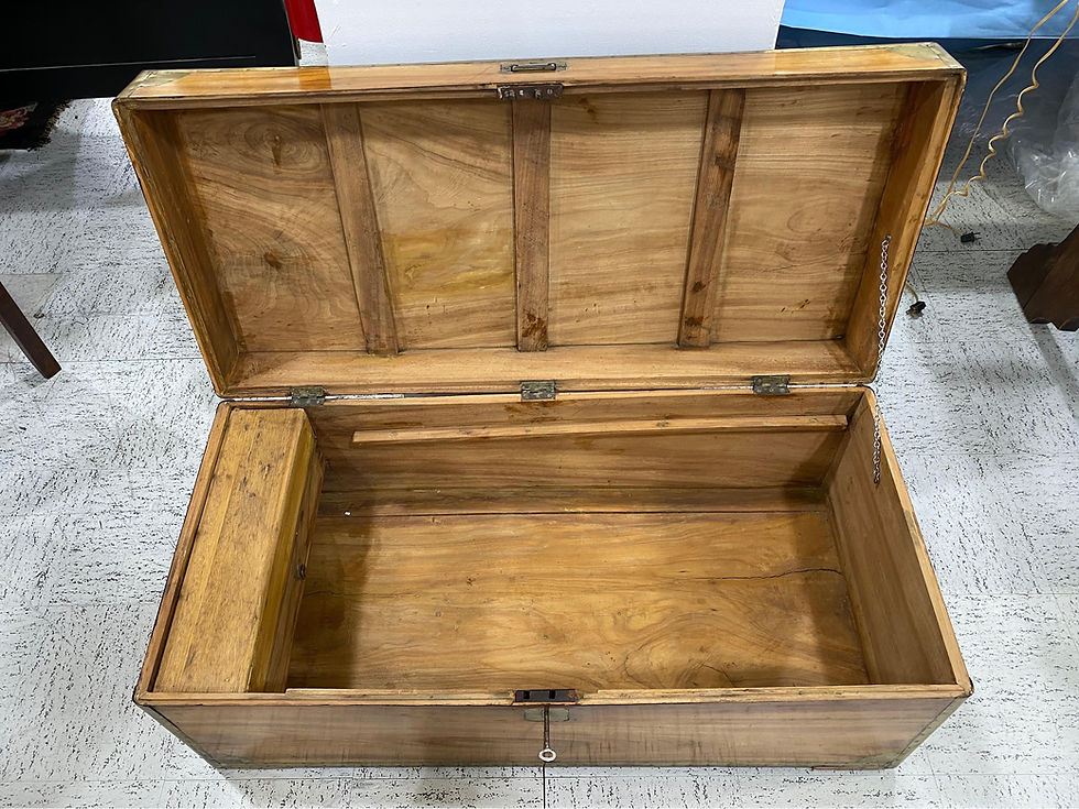 Thumbnail: 19th Century Chinese Export Campaign Style Camphor Wood Trunk with Drawer & Tray