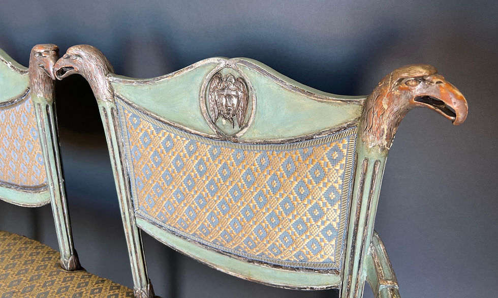 Thumbnail: Fine Silver Leaf & Painted 19th Century French Neoclassical Settee with Eagles