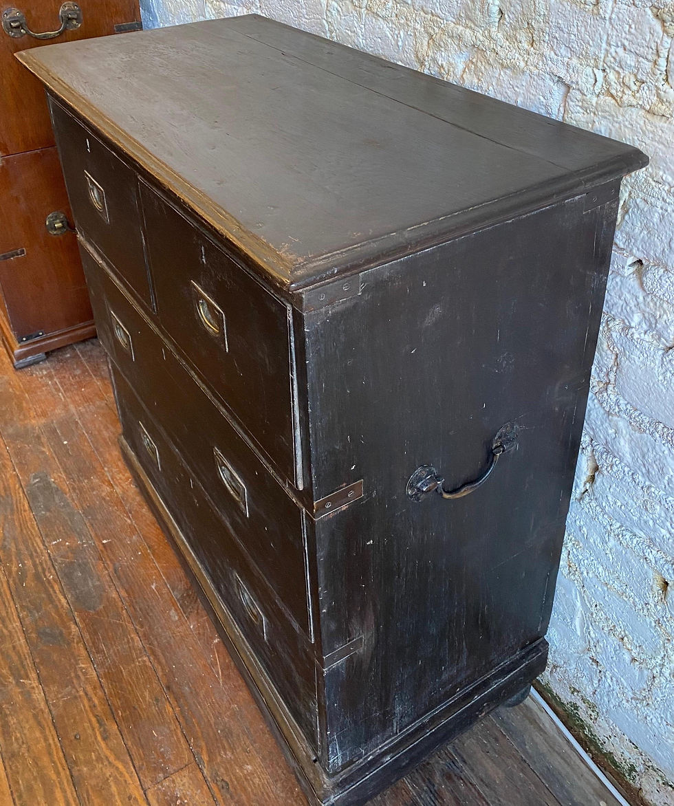 Thumbnail: Petite Ebonized 19th Century British Colonial Brass Bound Campaign Chest