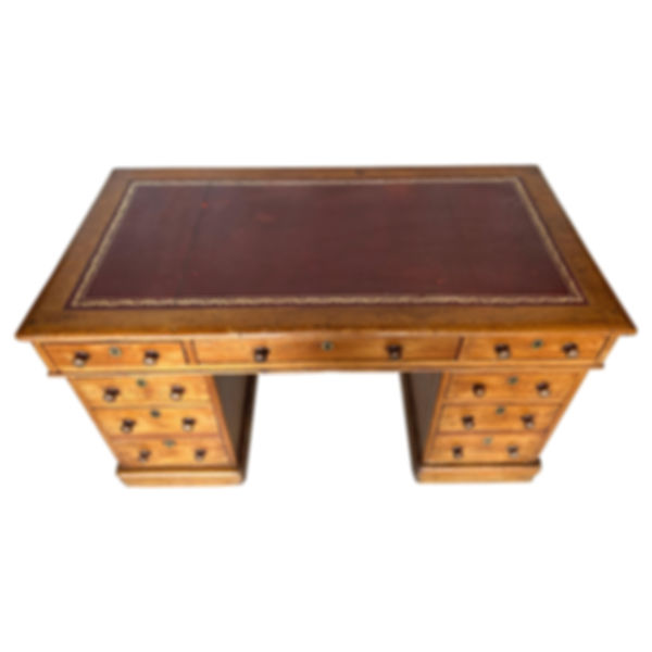 Beautiful 19th century country English pine and tooled leather pedestal desk