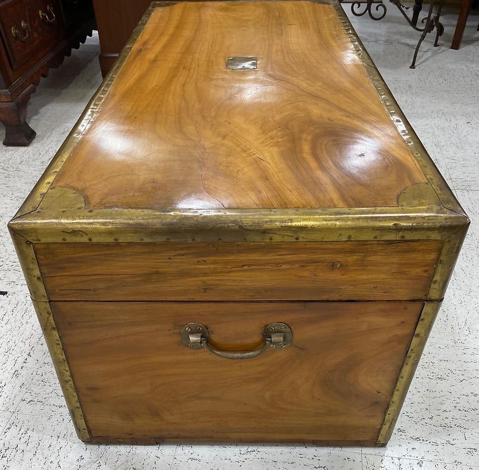 Thumbnail: 19th Century Chinese Export Campaign Style Camphor Wood Trunk with Drawer & Tray