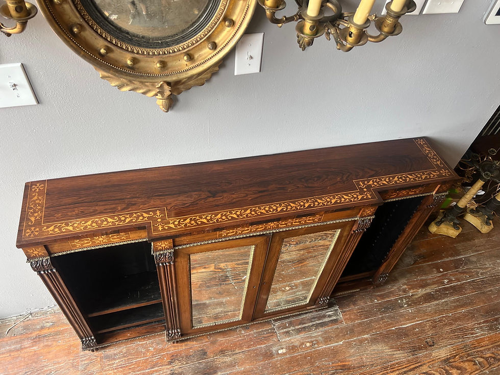 Thumbnail: 19th Century English Regency Inlaid Rosewood Breakfront Bookcase Cabinet