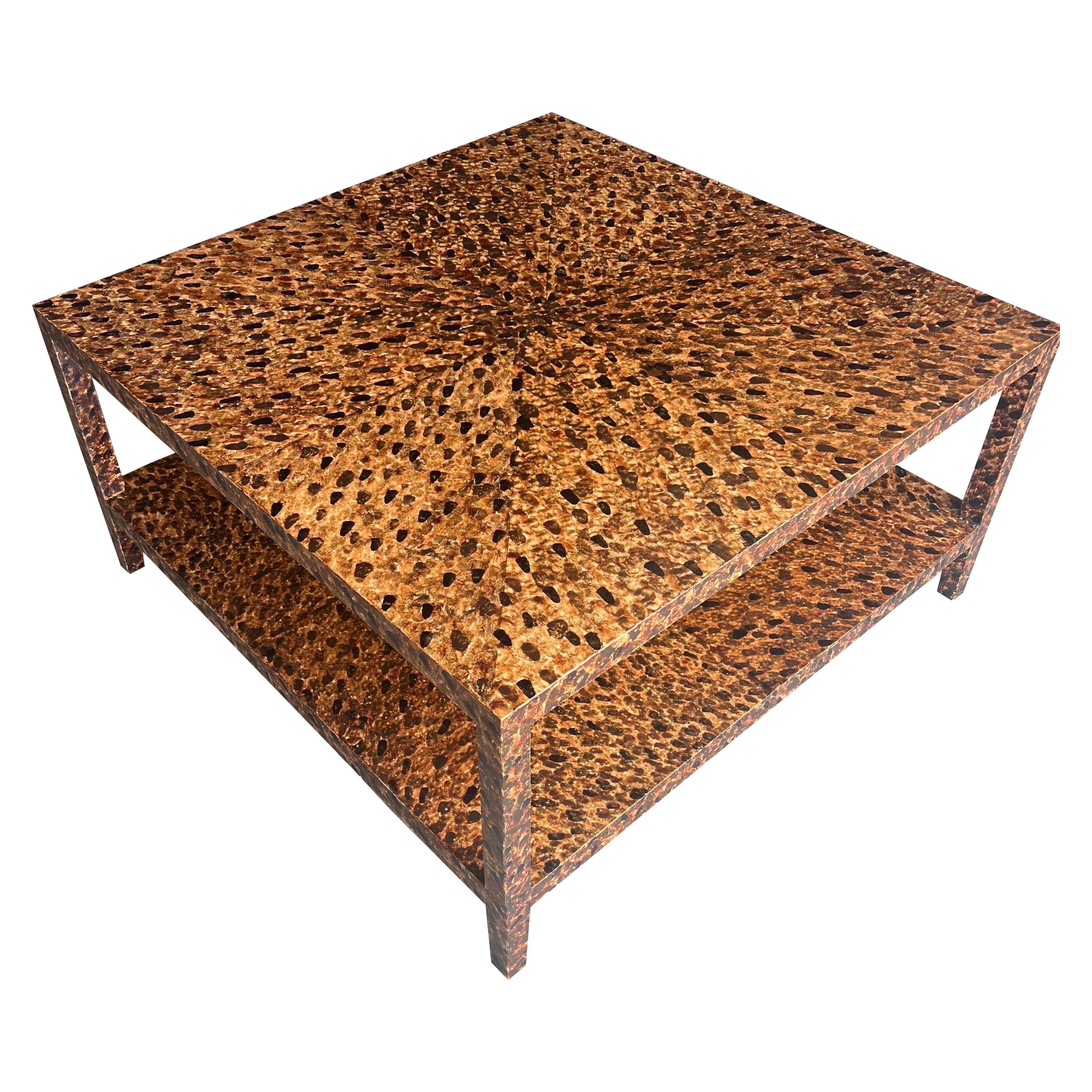 Custom hand painted cocktail table in faux tortoiseshell finish