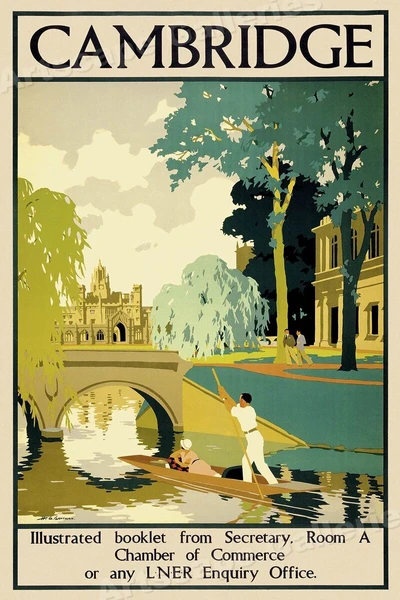 1920s Art Deco poster. Boating on the River Cam.