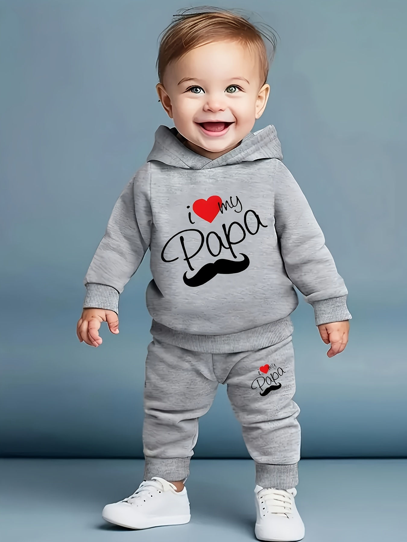 Newborn Baby Boy Long Sleeve Fleece Hoodie with Cartoon Letter Heart Print Casu