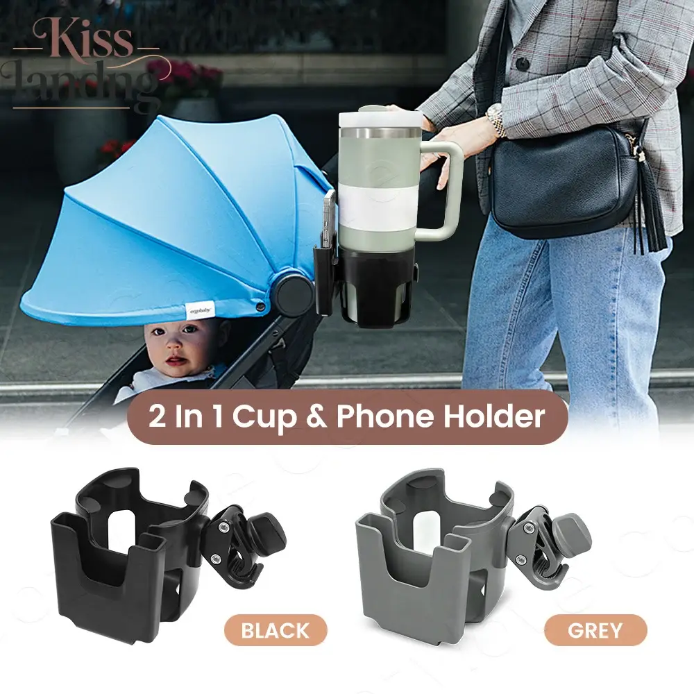 Large Size Stroller Cup Holder With Phone Slot, Removable & 360° Rotating for