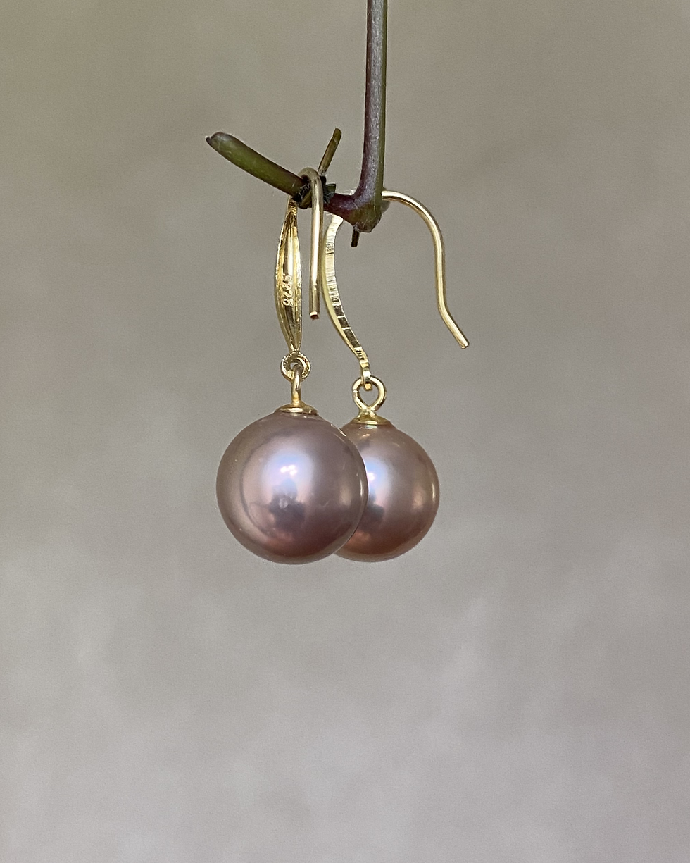 Thumbnail: Sterling Silver Freshwater Champagne Gold Pearl Dangle Earrings 11.2 mm
