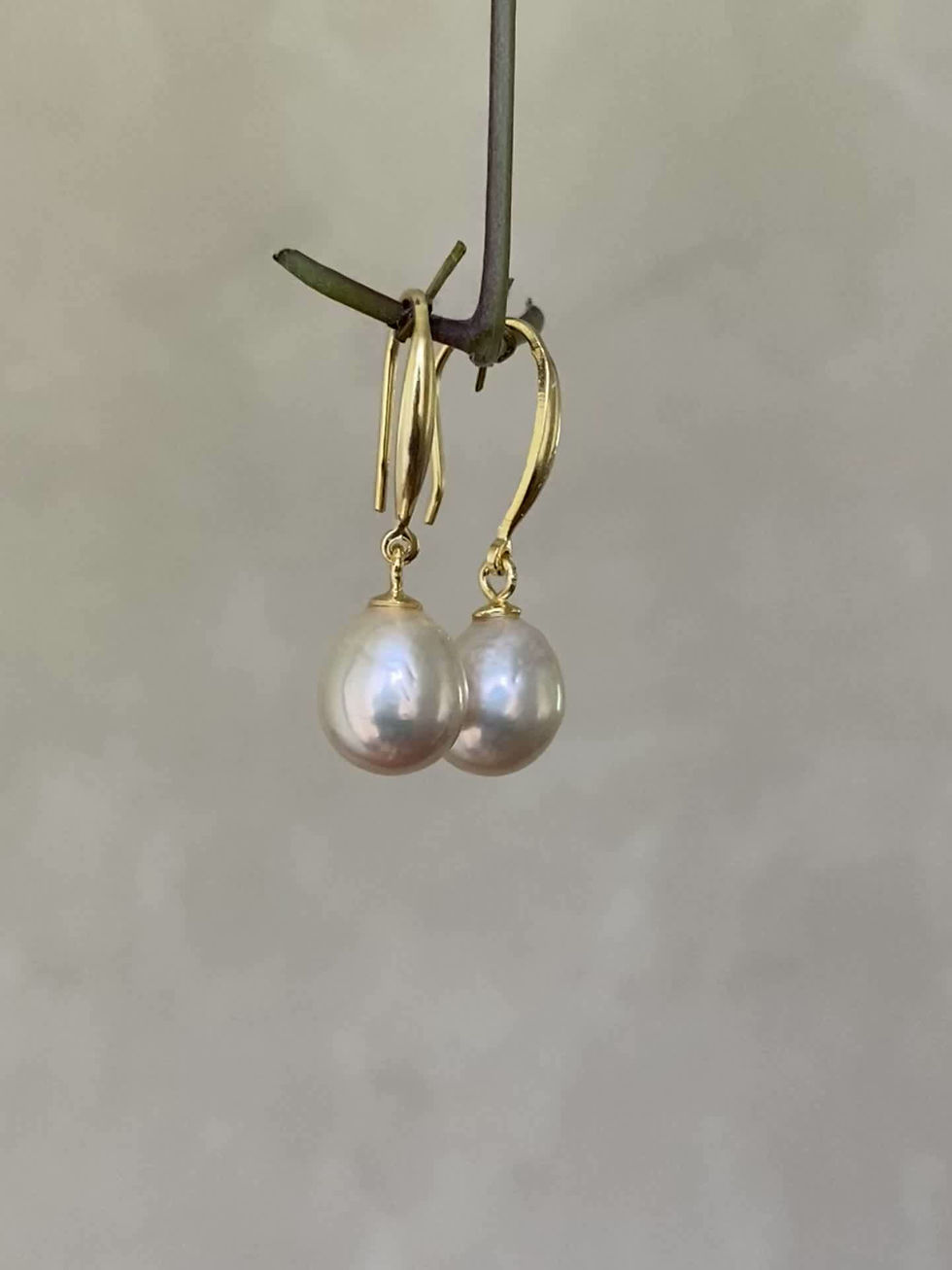 Thumbnail: Sterling Silver Light Golden Lustrous Freshwater Baroque Pearl Dangle Earrings