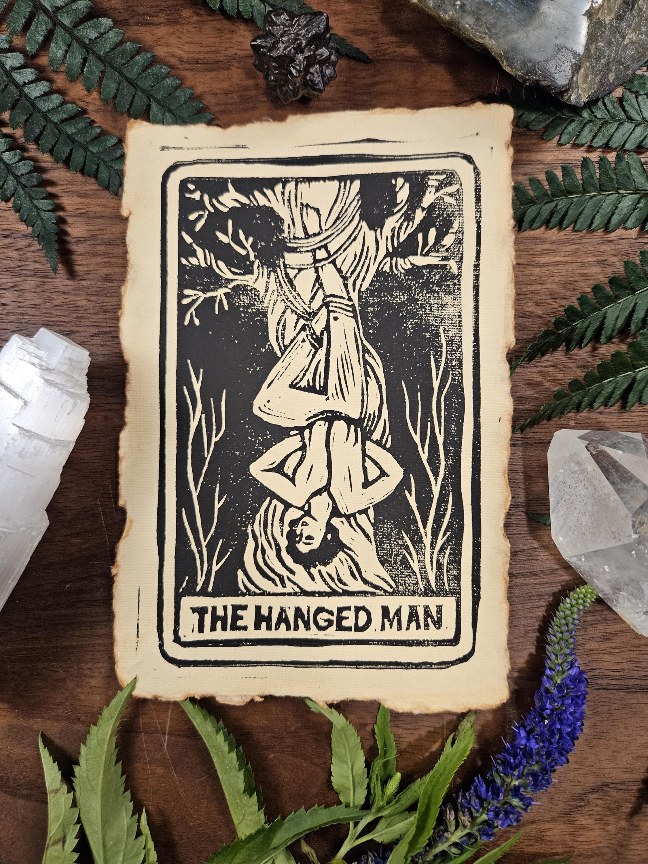 The Hanged Man Block Print Tarot Artwork - Hand-Carved, 4"x6"