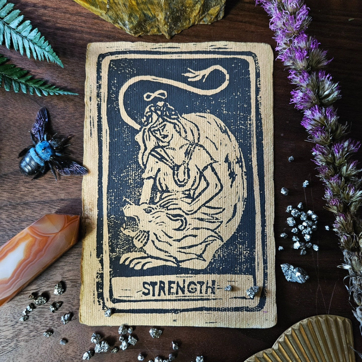 Strength Block Print Tarot Artwork - Hand-Carved, 4"x6"