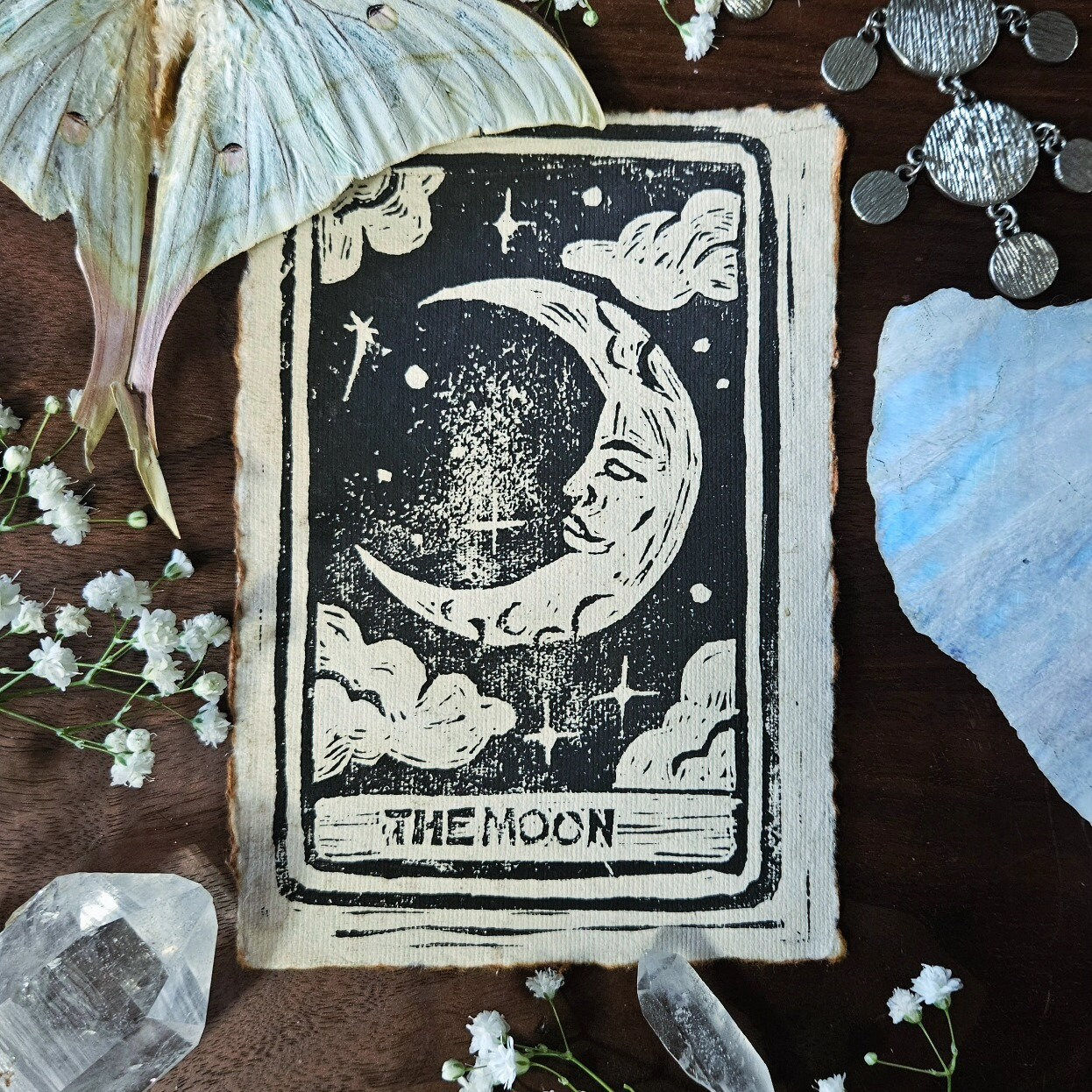 Handcrafted Moon Tarot Card Print: Parchment Paper (4"x6")