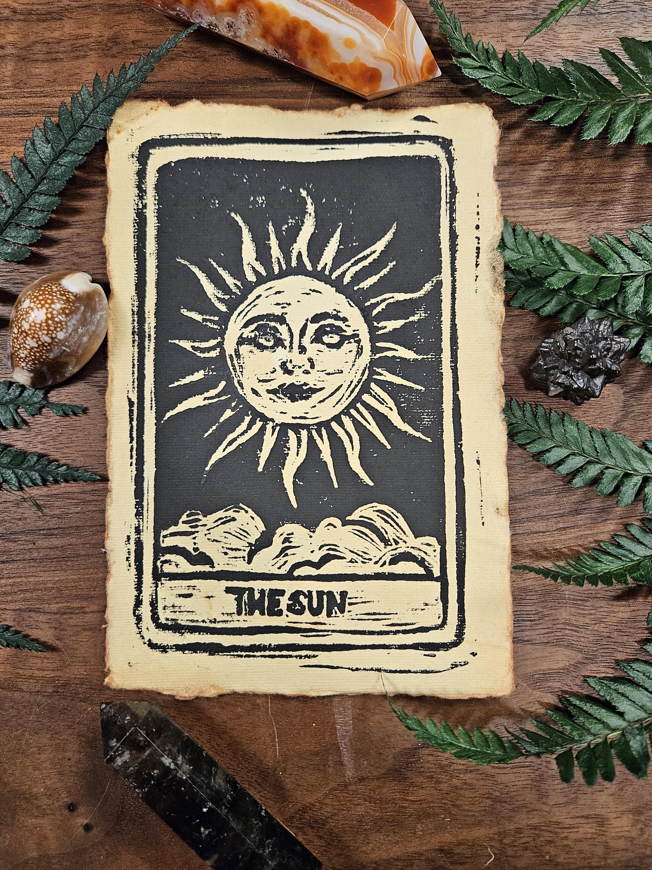 The Sun Block Print Tarot Artwork - Hand-Carved, 4"x6"