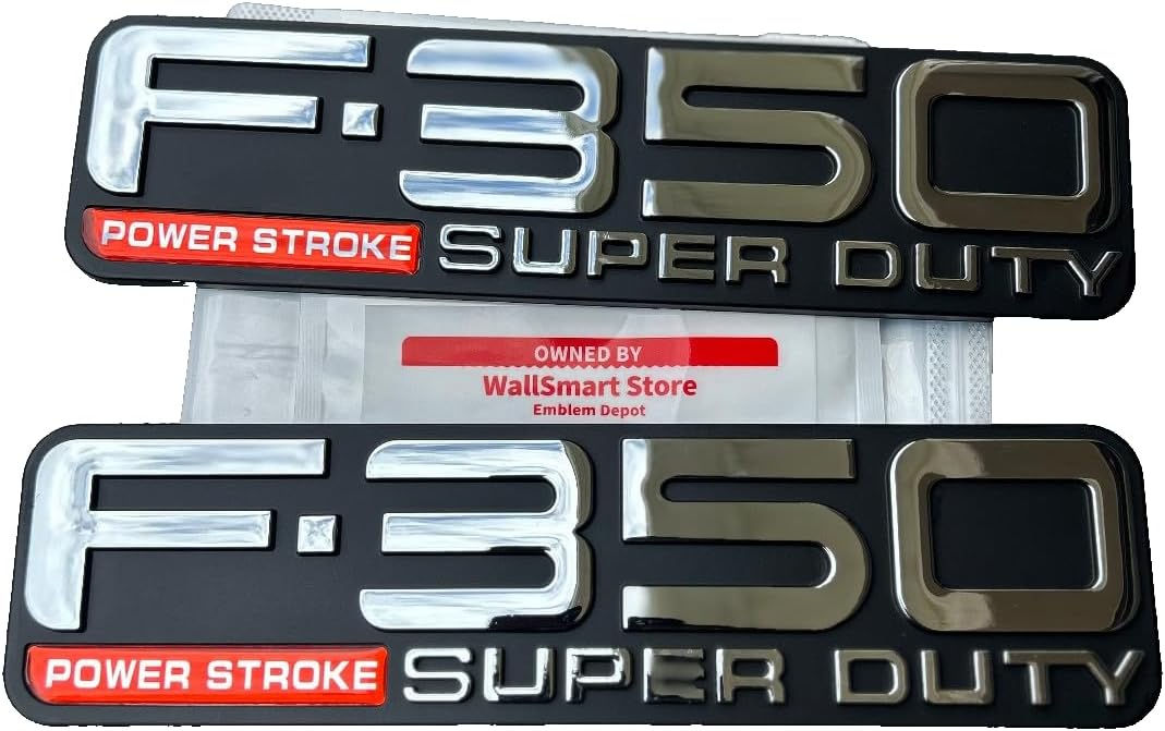 Front View of 99-04 Ford F-350 Power Stroke Super Duty Fender F81Z16720A Nameplate Set