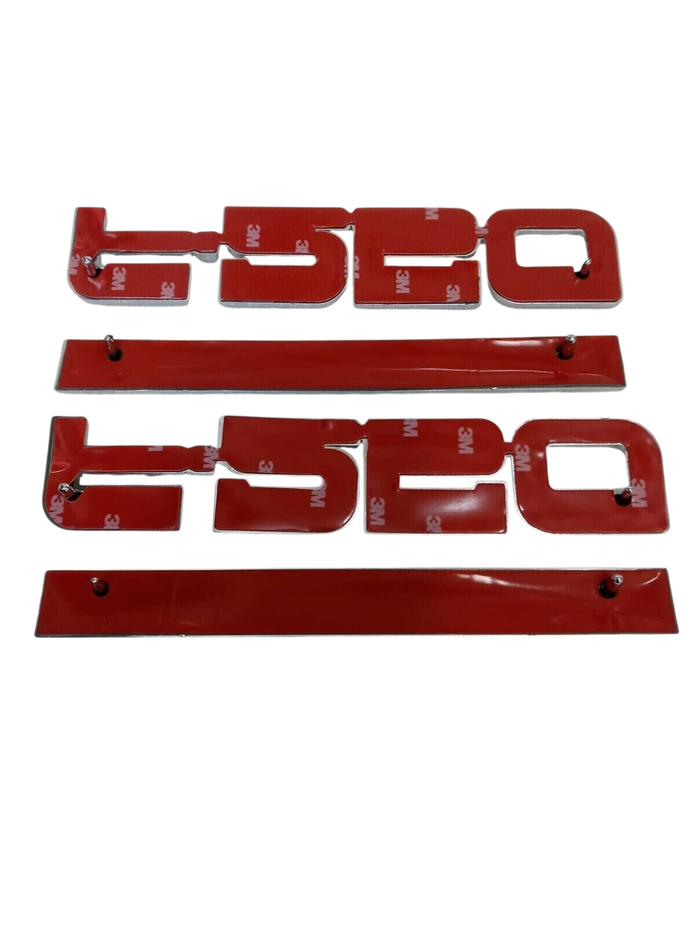 Thumbnail: Reverse side of the Ford F-250 E7TZ-16720-B chrome plastic emblem showing the adhesive strip and integrated positioning pins.