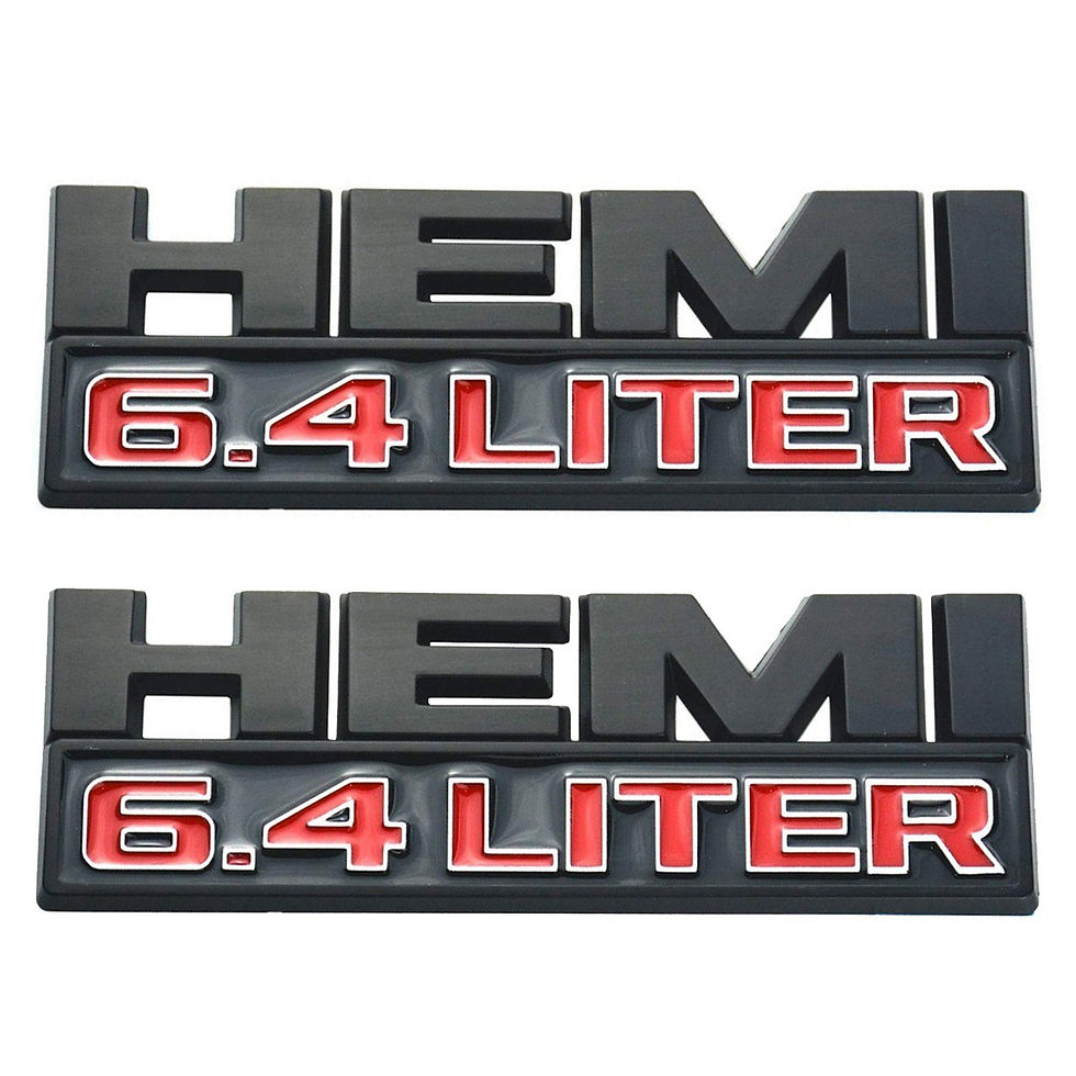 Front view of the 2015-2024 Fender 6.4L Lite Nameplate 68276960AA Set highlighting the red accents against the black Finish