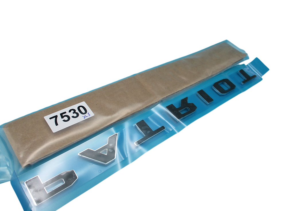 Thumbnail: Back View of 2011 - 2017 Jeep "Patriot" Chrome 68081123AA Nameplate emblem with a polished metallic finish.