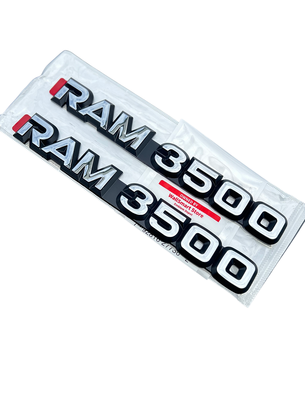1998-2001 Ram 3500 Door Fender 55295312AB Nameplate Set chrome emblems on white background