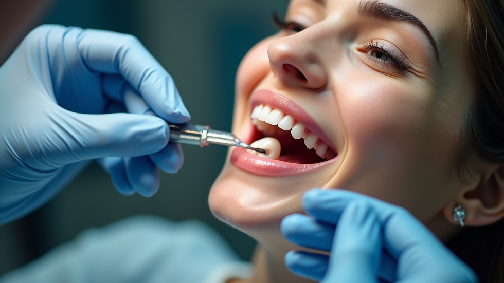 Eye-level view of dental veneers being applied to teeth