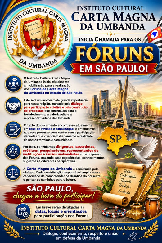 São Paulo dará inicio aos FÓRUNS para participação coletiva na atualização do documento Carta Magna da Umbanda