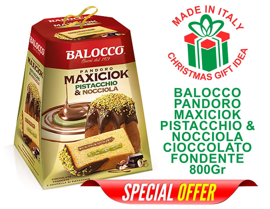 ITALIAN PANDORO MAXICIOK BALOCCO Gr800 with Pistachio and Hazelnut Cream