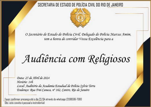 Polícia Civil do RJ promove audiência com Religiosos