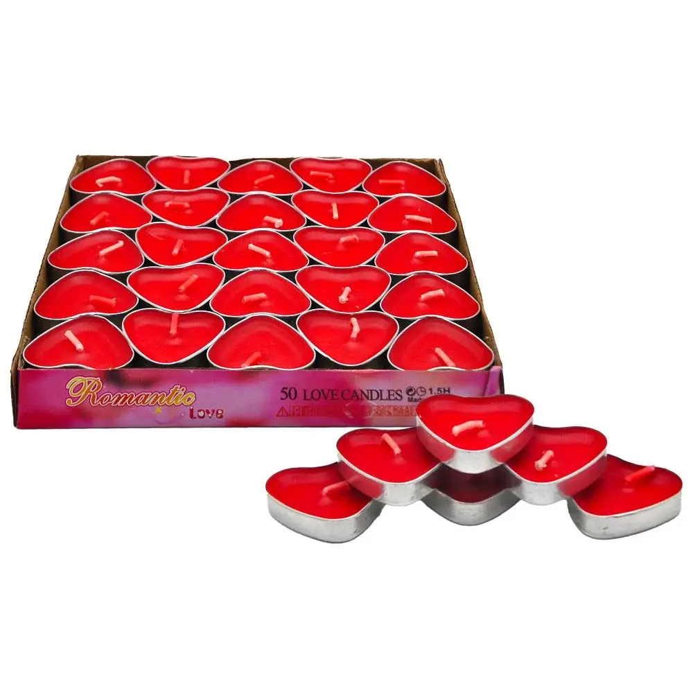 ❤️🕯️ 50’li Tealight Kırmızı Kalp Mum – Romantik ve Şık Atmosferler İçin! 🕯️❤️
