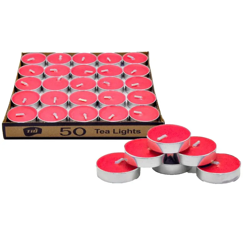 ❤️🕯️ 50’li Tealight Yuvarlak Kırmızı Mum – Sıcacık ve Romantik Atmosferler İçin