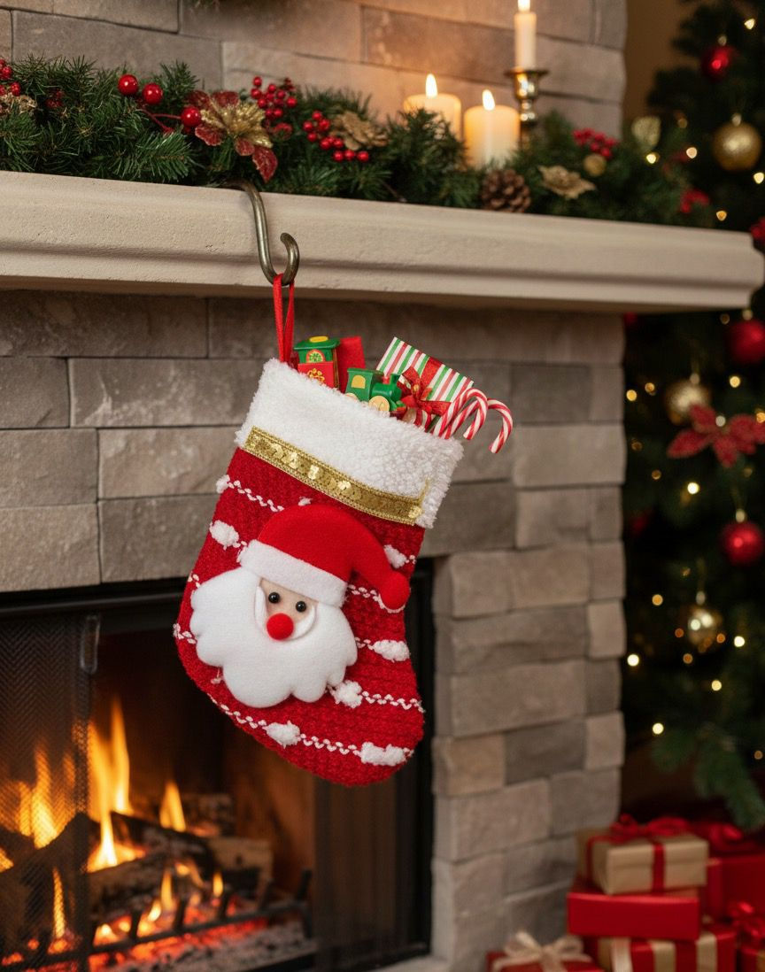 Yılbaşı Süsü Çorap – Çizgili Noel Baba / 15 cm