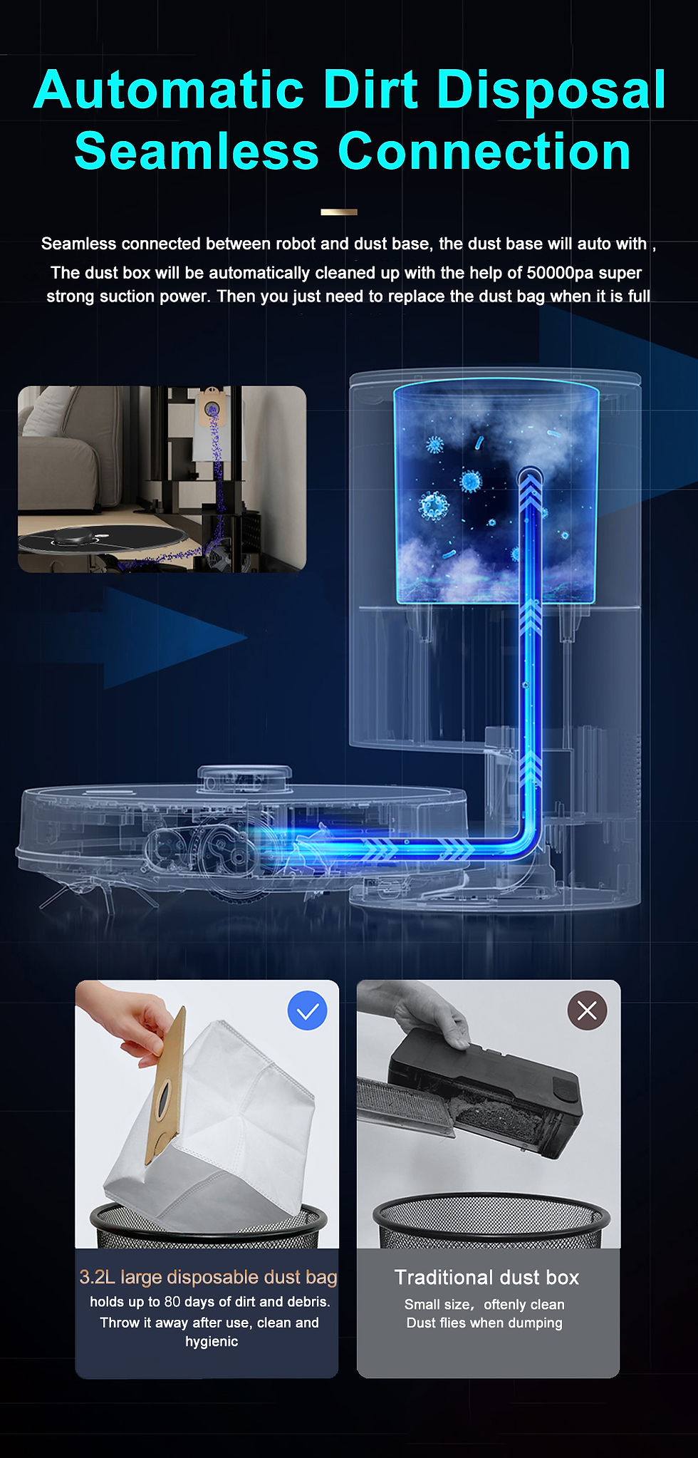 Thumbnail: Abir K30 Robot Vacuum Cleaner Auto-empty Station Lidar 6500pa